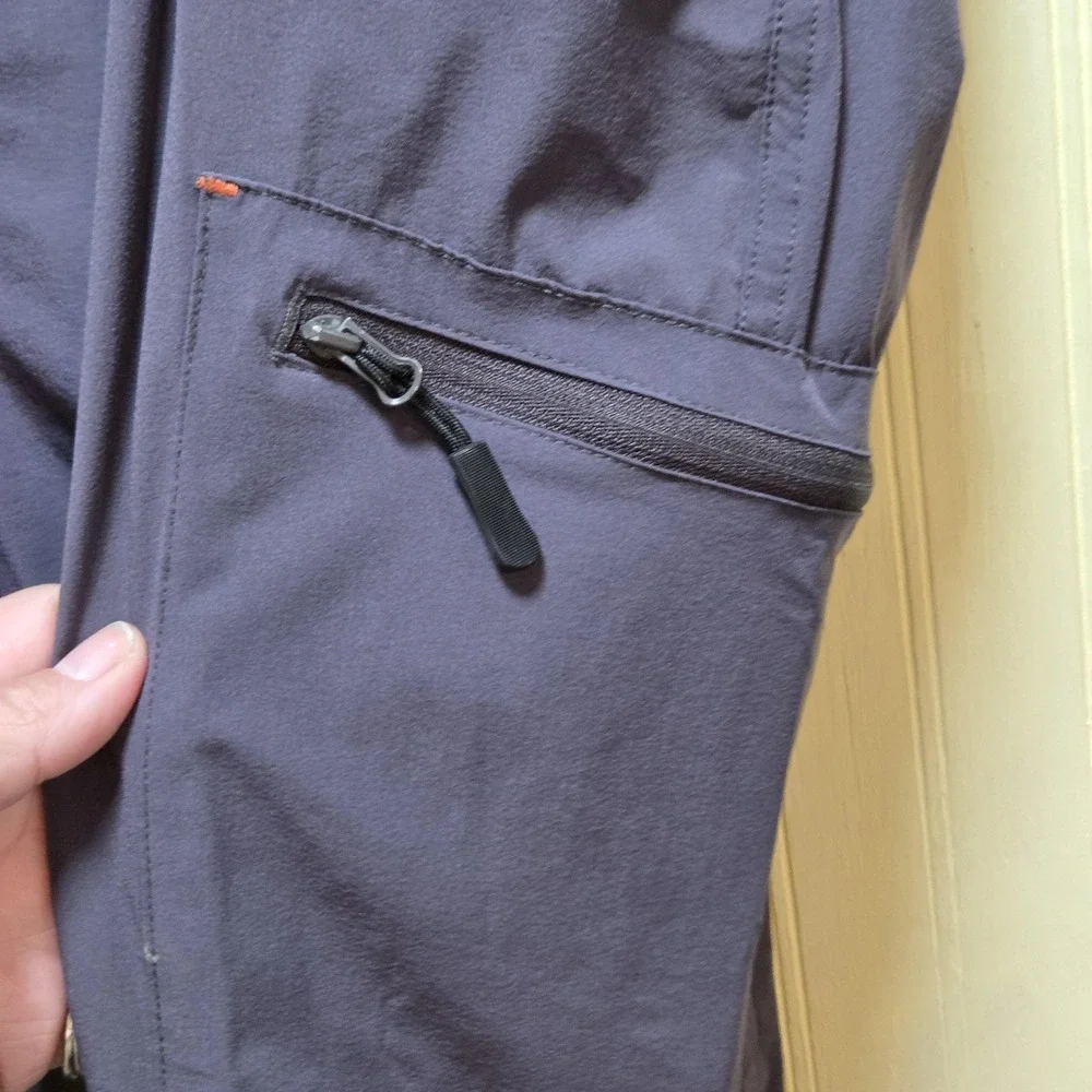 Pants Mens 34 Gray Track Nylon‎ Stretch Hiking Cargo Zip Pockets Drawcord Hem
